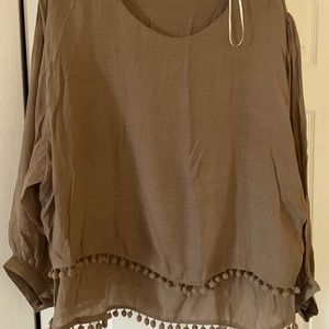 NWOT Umgee multi-layered blouse with Pom-poms